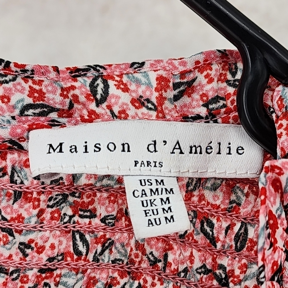 Maison D' Amelie Paris Women's Ditsy Floral Smocked Long Sleeves Blouse Top- M - Picture 3 of 6